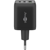 goobay Caricatore rapido USB-C Nano, PD, GaN, 65 Watt, cavo tessile USB-C, Caricabatterie Nero