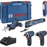 Bosch Set di utensili 12 volt 5 pezzi, GOP + GSR + GDR + GSA + GLI, Set di strumenti blu