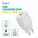 Digitus Caricatore USB 20W, 1x USB-C, 1x USB-A, Caricabatterie bianco