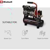EINHELL TE-AC 6 Silent compressore ad aria 550 W 110 l/min rosso/Nero, 110 l/min, 8 bar, 550 W, 14,7 kg