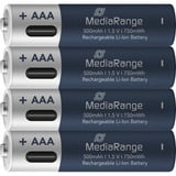 MediaRange Batteria USB-C Li-Ion, Mignon AA I 1.5V | 500 mAh, confezione da 4 