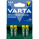VARTA Recharge Accu Power AAA 1000 mAh Blister da 4 (Batteria NiMH Accu Precaricata, Micro, ricaricabile, pronta all'uso) Micro, ricaricabile, pronta all'uso), Batteria ricaricabile, Mini Stilo AAA, Nichel-Metallo Idruro (NiMH), 1,2 V, 4 pz, 1000 mAh