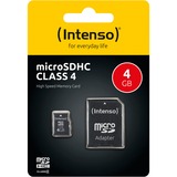 Intenso 3403450 memoria flash 4 GB MicroSDHC Classe 4 4 GB, MicroSDHC, Classe 4, 20 MB/s, 5 MB/s, Resistente agli urti, A prova di temperatura, A prova di raggi X