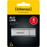 Intenso Alu Line unità flash USB 8 GB USB tipo A 2.0 Argento argento, 8 GB, USB tipo A, 2.0, 28 MB/s, Cuffia, Argento