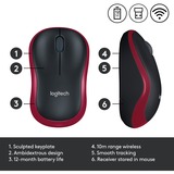 Logitech M185 mouse Ambidestro RF Wireless Ottico 1000 DPI rosso, Ambidestro, Ottico, RF Wireless, 1000 DPI, Nero, Rosso, Vendita al dettaglio