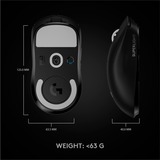 Logitech Pro X Superlight mouse Mano destra RF Wireless 25600 DPI, Mouse da gioco Nero, Mano destra, RF Wireless, 25600 DPI, 1 ms, Nero