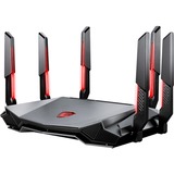 MSI RADIX AXE6600 WIFI 6E TRI-BAND router wireless Gigabit Ethernet Dual-band (2.4 GHz/5 GHz) Nero, Rosso Wi-Fi 6 (802.11ax), Dual-band (2.4 GHz/5 GHz), Collegamento ethernet LAN, Nero, Rosso, Router da tavolo