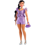 Mattel Barbie Deluxe Style in outfit metallico viola, Bambola 