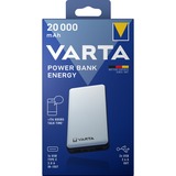 Varta Energy 20000 Polimeri di litio (LiPo) 20000 mAh Nero, Bianco, Powerbank bianco, 20000 mAh, Polimeri di litio (LiPo), 3,7 V, Nero, Bianco