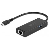 DeLOCK 63826 hub di interfaccia USB 3.2 Gen 1 (3.1 Gen 1) Type-C 1000 Mbit/s Nero Nero, USB 3.2 Gen 1 (3.1 Gen 1) Type-C, RJ-45, 1000 Mbit/s, Nero, Attività, Collegamento, 0,15 m