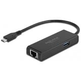 DeLOCK 63826 hub di interfaccia USB 3.2 Gen 1 (3.1 Gen 1) Type-C 1000 Mbit/s Nero, Adattatore Nero, USB 3.2 Gen 1 (3.1 Gen 1) Type-C, RJ-45, 1000 Mbit/s, Nero, Attività, Collegamento, 0,15 m