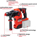EINHELL Martello perforatore a batteria professionale HEROCCO 36/28, 36Volt (2x18Volt), Trapano a percussione rosso/Nero