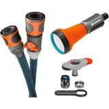 GARDENA Tubo tessile Liano Xtreme 1/2", set da 10 metri + adattatore per interni, Tubo flessibile grigio scuro/Orange