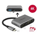 DeLOCK 64074 hub di interfaccia USB 3.2 Gen 1 (3.1 Gen 1) Type-C Grigio grigio, USB 3.2 Gen 1 (3.1 Gen 1) Type-C, HDMI, USB 3.2 Gen 1 (3.1 Gen 1) Type-A, USB 3.2 Gen 1 (3.1 Gen 1) Type-C, VGA, 3840 x 2160 Pixel, Grigio, Metallo, 87 W