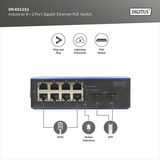 Digitus Switch Gigabit Ethernet PoE industriale 8+2 porte, Interruttore 