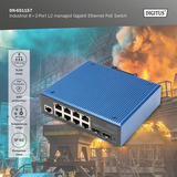 Digitus Switch Gigabit Ethernet PoE industriale gestito L2 8+2 porte, Interruttore 