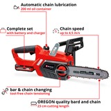 EINHELL GE-LC 18 Li Kit motosega cordless 4,3 m/s Nero, Rosso 18 V Ioni di Litio rosso/Nero, 18 V, Ioni di Litio, 1 h, 3 Ah, 2,97 kg