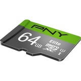 PNY Elite microSD 64 GB, Scheda di memoria grigio/Verde