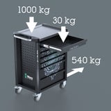 Wera 9706 Tool Rebel Carrello da officina Stainless 2, con equipaggiamento, Carrelli per attrezzi Nero/Argento