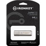 Kingston IronKey 64GB IKLP50 AES USB, w/256bit Encryption, Chiavetta USB alluminio, w/256bit Encryption, 64 GB, USB tipo A, 3.2 Gen 1 (3.1 Gen 1), 145 MB/s, Cuffia, Argento