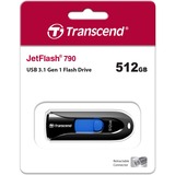 Transcend JetFlash 790 unità flash USB 512 GB USB tipo A 3.2 Gen 1 (3.1 Gen 1) Nero Nero/Blu, 512 GB, USB tipo A, 3.2 Gen 1 (3.1 Gen 1), Lamina di scorrimento, 9 g, Nero