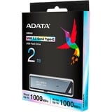 ADATA AELI-UE800-2T-CSG unità flash USB 2 TB USB tipo-C 3.2 Gen 2 (3.1 Gen 2) Argento, Chiavetta USB alluminio (spazzolato), 2 TB, USB tipo-C, 3.2 Gen 2 (3.1 Gen 2), 1000 MB/s, Lamina di scorrimento, Argento