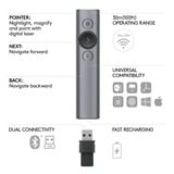 Logitech Spotlight puntatore wireless Bluetooth/RF Grigio, Presentatore Ardesia, Bluetooth/RF, USB, 30 m, Grigio