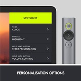 Logitech Spotlight puntatore wireless Bluetooth/RF Grigio, Presentatore Ardesia, Bluetooth/RF, USB, 30 m, Grigio