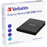 Verbatim Masterizzatore CD/DVD esterno Slimline, masterizzatore DVD esterno Nero, Nero, Vassoio, Orizzontale, Computer portatile, DVD±RW, USB 2.0