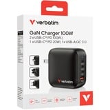 Verbatim Mini GaN Charger 100W Universale Nero AC Ricarica rapida Interno, Caricabatterie Nero, Interno, AC, Nero