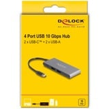DeLOCK Hub USB Type-C™ a 4 porte con 2 x USB Tipo-A e 2 x USB Type-C™ 10 Gbps grigio