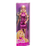Mattel Barbie Fashionista Bambola con vestito metallico rosa con ritaglio a forma di cuore 