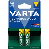 VARTA Recharge Accu Power AA 2600 mAh Blister da 2 (Batteria NiMH Accu Precaricata, Mignon, batteria ricaricabile, pronta all'uso) Mignon, batteria ricaricabile, pronta all'uso), Batteria ricaricabile, Stilo AA, Nichel-Metallo Idruro (NiMH), 1,2 V, 2 pz, 2600 mAh