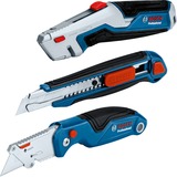 Bosch 1 600 A02 7M4 Taglierino Blu, Acciaio inox Coltello a lama pieghevole, Coltello di tappeto blu, Blister, 3 pz