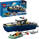 LEGO City 60456 Inseguimento del Motoscafo della Polizia, con 2 Barche Giocattolo, 3 Minifigure, Squalo, Regalo per Bambini 6+, Giochi di costruzione con 2 Barche Giocattolo, 3 Minifigure, Squalo, Regalo per Bambini 6+, Set da costruzione, 6 anno/i, Plastica, 264 pz, 621 g