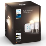 Philips Hue Philips Hue White Starter Kit Bridge + 2 Lampadine Smart E27 75W, Lampada a LED Philips Hue White Starter Kit Bridge + 2 Lampadine Smart E27 75W, Kit di illuminazione intelligente, Bianco, Bluetooth/Zigbee, LED, E27, Bianco morbido