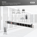 Digitus Multipresa 19" con profilo in alluminio, 5 vie, 1U, Ciabatta Nero/alluminio