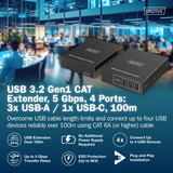 Digitus Set extender CAT USB 3.2 Gen1, 5Gbps, 100 metri, Estensione USB Nero