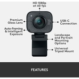 Logitech for Creators StreamCam - Webcam Premium per Streaming e Creazione Contenuti Video, Full HD 1080p 60 fps, Lente in Vetro Premium, Messa a Fuoco Automatica, USB, per PC, Mac. Grafite grafite, Full HD 1080p 60 fps, Lente in Vetro Premium, Messa a Fuoco Automatica, USB, per PC, Mac. Grafite, 1920 x 1080 Pixel, Full HD, 60 fps, 1080p, 2 - 3.7 mm, 0.1 m