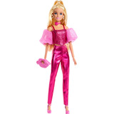 Mattel Barbie Deluxe Style in outfit metallico rosa, Bambola 