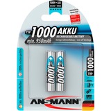 Ansmann Blister 2 X Accu, AAA, 1000mAh AAA / HR03 Nichel-Metallo Idruro (NiMH) argento, AAA, 1000mAh, AAA / HR03, Nichel-Metallo Idruro (NiMH), 1,2 V, 1000 mAh, Argento