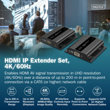 Digitus Extender video 4K USB-C > HDMI, 200 metri, Estensione HDMI Nero