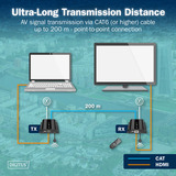 Digitus Extender video 4K USB-C > HDMI, 200 metri, Estensione HDMI Nero