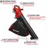 EINHELL Power X-Change Akku-Laubsauger VENTURRO 18/210 Kit, 18Volt, Soffiafoglie / Soffiante rosso/Nero