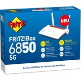 FRITZ! FRITZ!Box 6850 5G, Router WIRELESS LTE Box 6850 5G, Wi-Fi 5 (802.11ac), Dual-band (2.4 GHz/5 GHz), Collegamento ethernet LAN, 3G, Nero, Rosso, Bianco, Router da tavolo