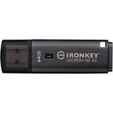 Kingston IronKey Locker+ 50 G2 64 GB, Chiavetta USB antracite, FIPS 197, AES-256, 64 GB, USB tipo A, 3.2 Gen 1 (3.1 Gen 1), 145 MB/s, Cuffia, Nero