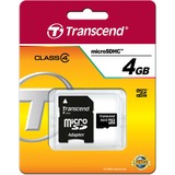 Transcend 4 GB microSDHC Classe 4 4 GB, MicroSDHC, Classe 4, 4 MB/s, Nero