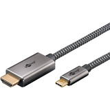 goobay Cavo adattatore USB in tessuto, connettore USB-C > connettore HDMI, 4K / 60Hz Nero/Argento