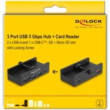 DeLOCK Hub USB esterno 5 Gbps con 2 x USB Tipo-A, 1 x USB Tipo-C™ e slot SD + Micro SD con vite di bloccaggio Nero