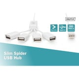 Digitus Hub USB Slim Spider, connettore USB-A 2.0 > 4x porta USB-A bianco